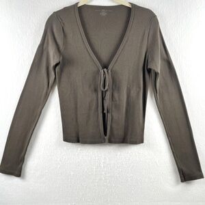 Brandy Melville Cardigan Shirt Womens OS Brown Tie Front Open Long Sleeve Y2K
